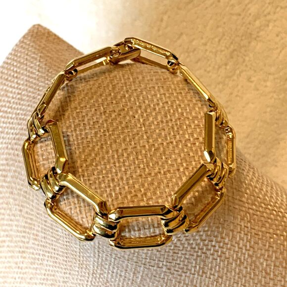 Vintage Monet Gold-Tone Geometric Link Bracelet 1970s Bold Statement - Picture 3 of 10